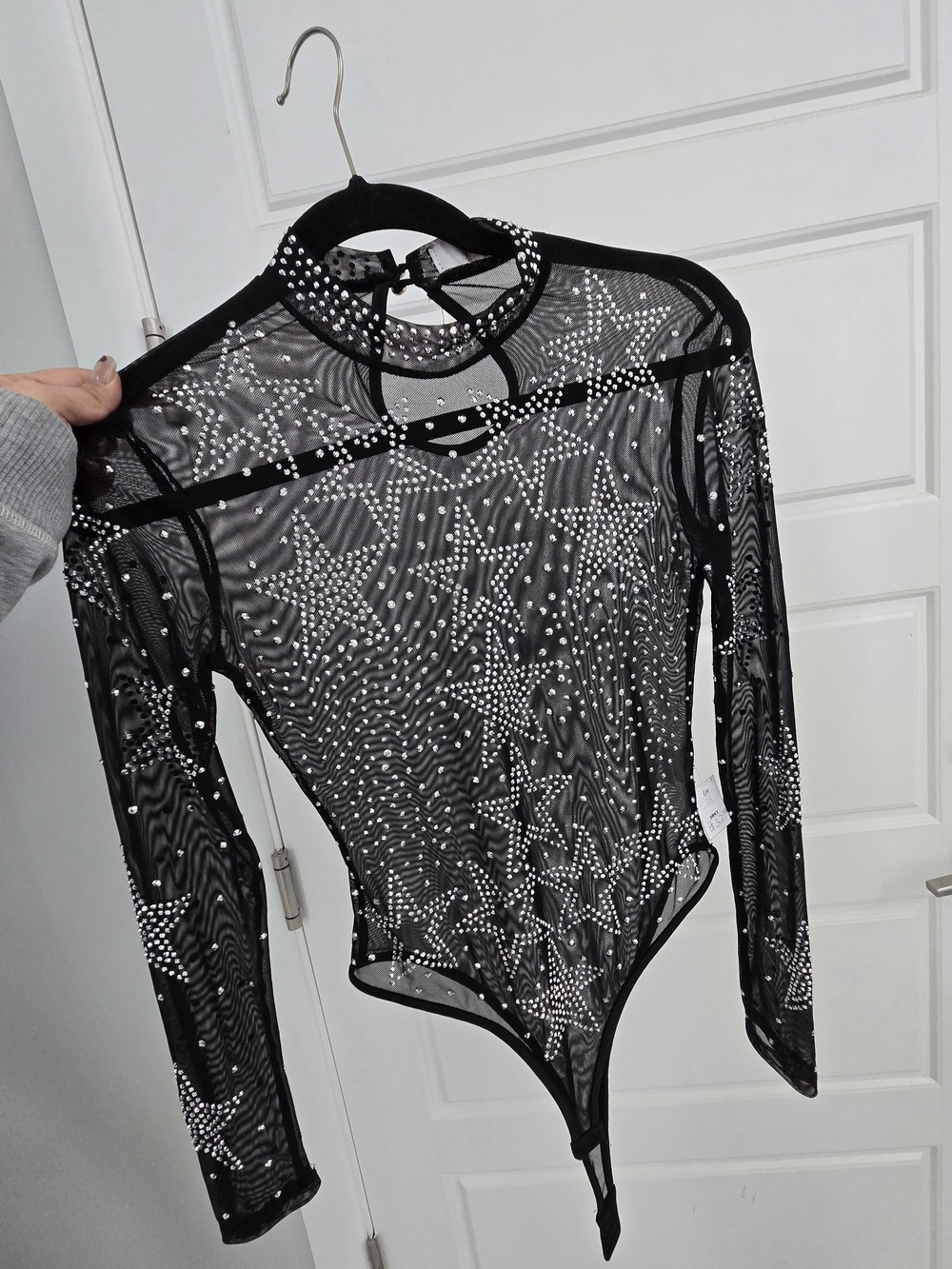 Black Mesh Star Rhinestone Bodysuit
